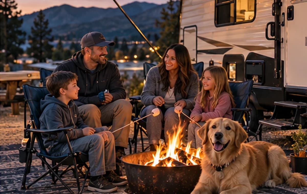 Camping inspiration: friends spending an evening around a campfire