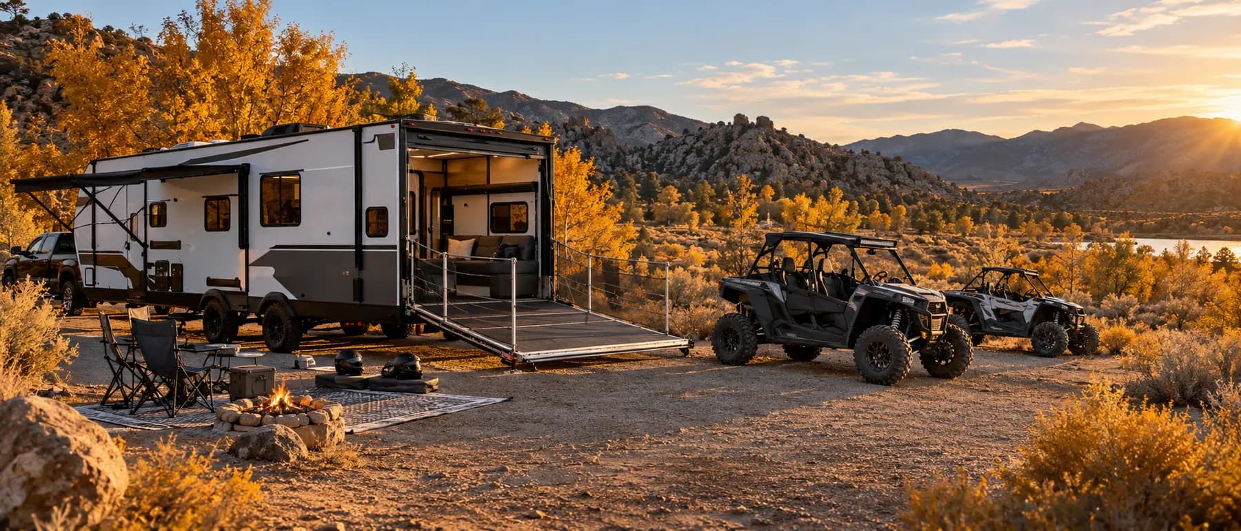 RV parked at an autumn campsite