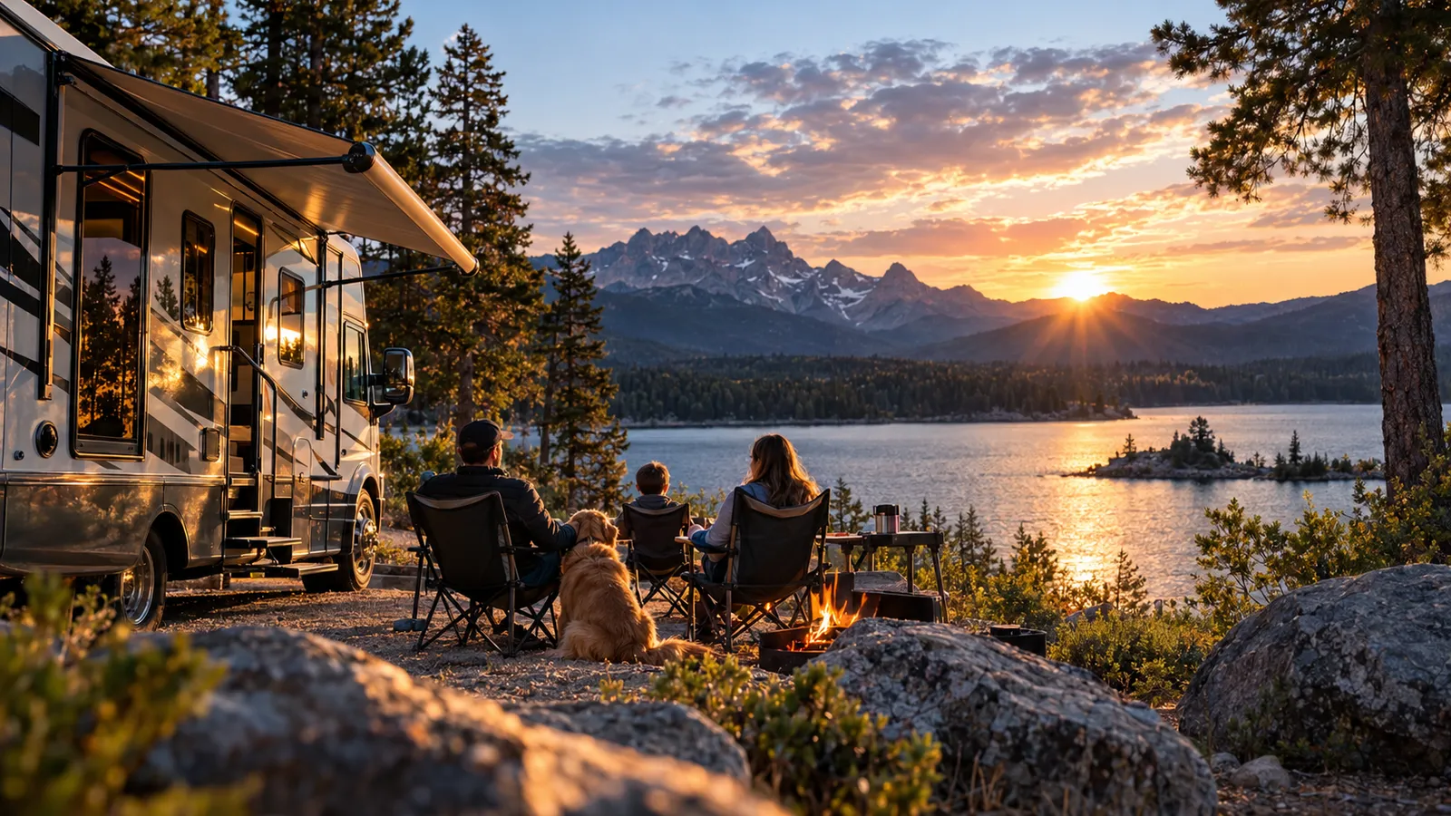 Camping inspiration: a quiet mountain lake at sunset